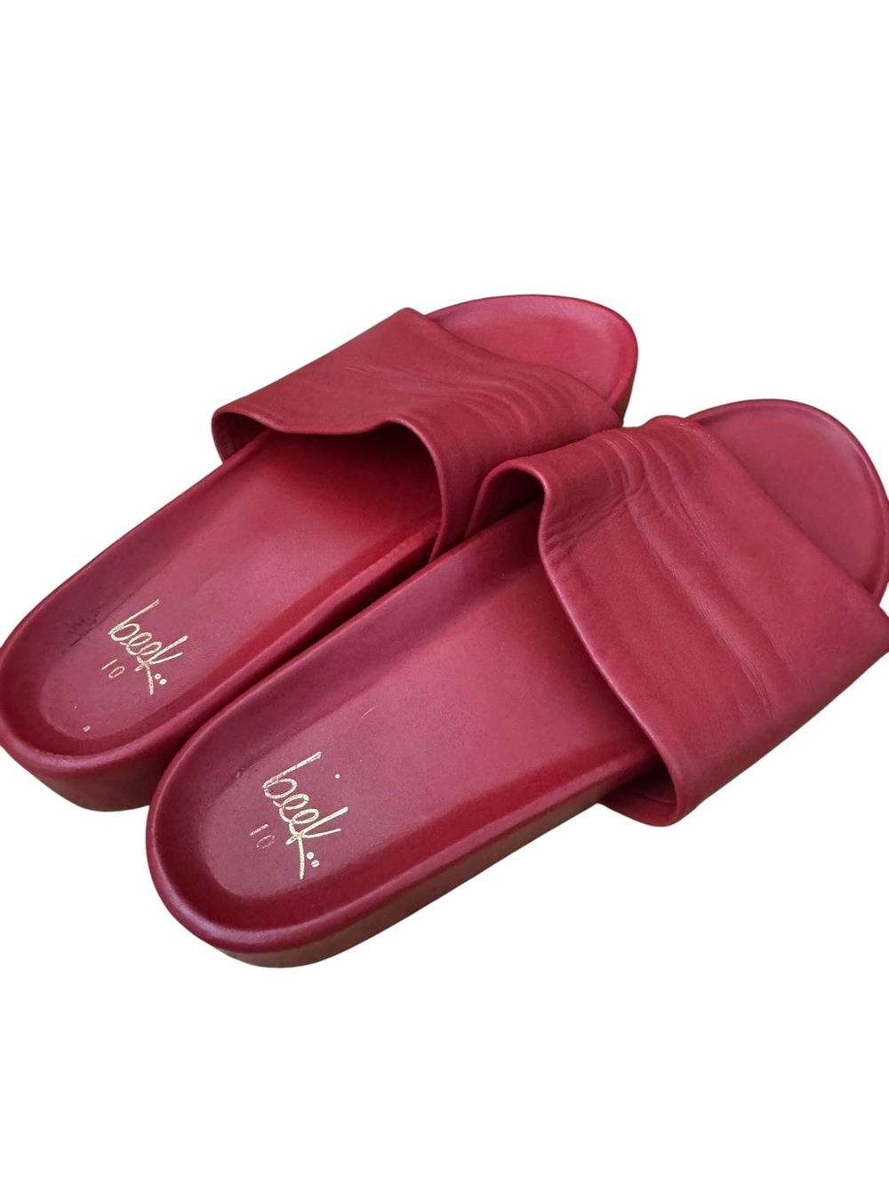 Beek Pelican Slides Sandals Red Leather 10 - Picture 5 of 7